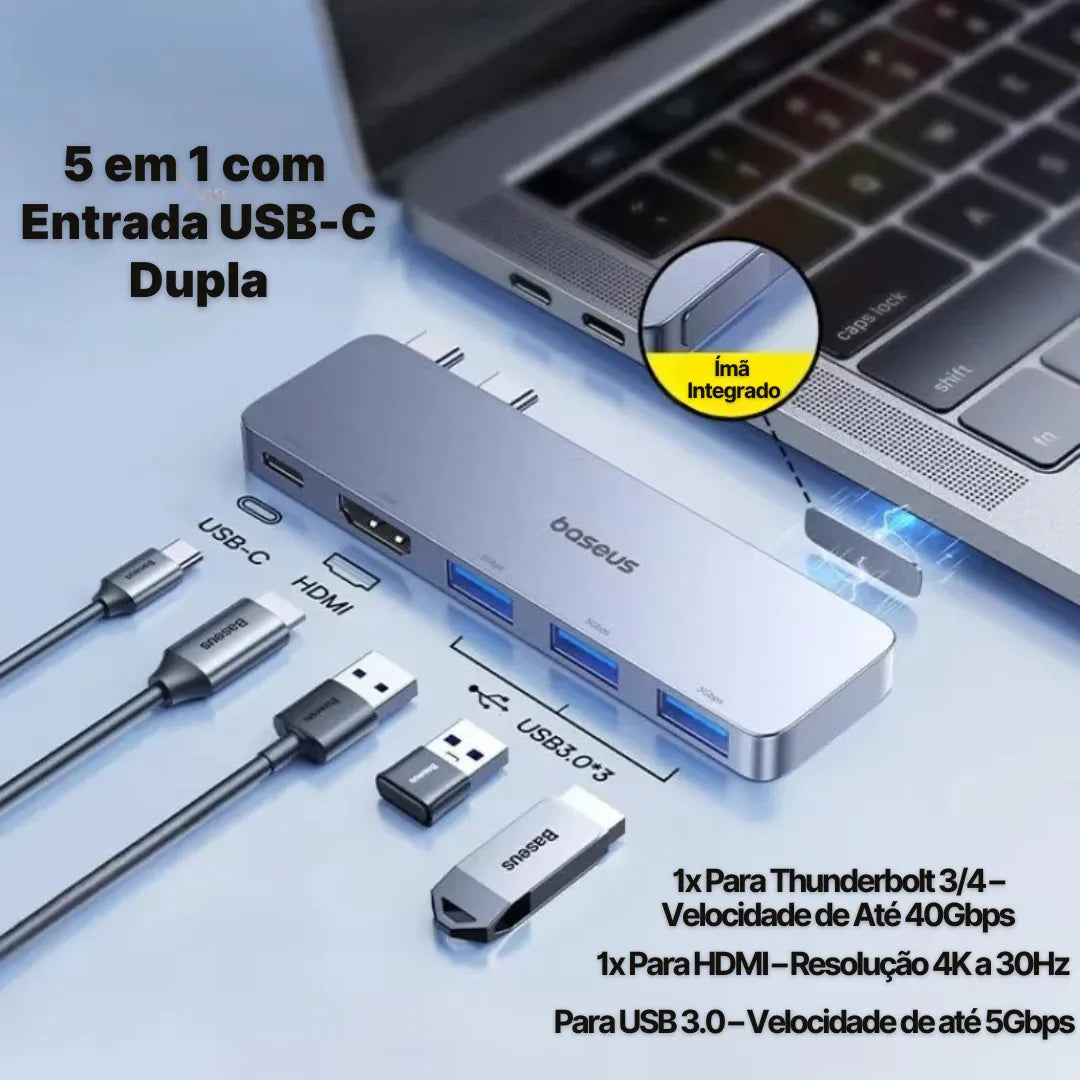 Adaptador USB-C Baseus 9 em 1 com HDMI 4K, Thunderbolt 3 e 3x USB 3.0