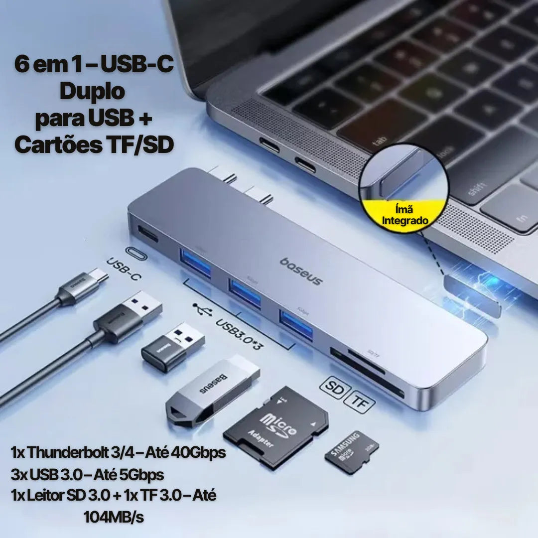 Adaptador USB-C Baseus 9 em 1 com HDMI 4K, Thunderbolt 3 e 3x USB 3.0