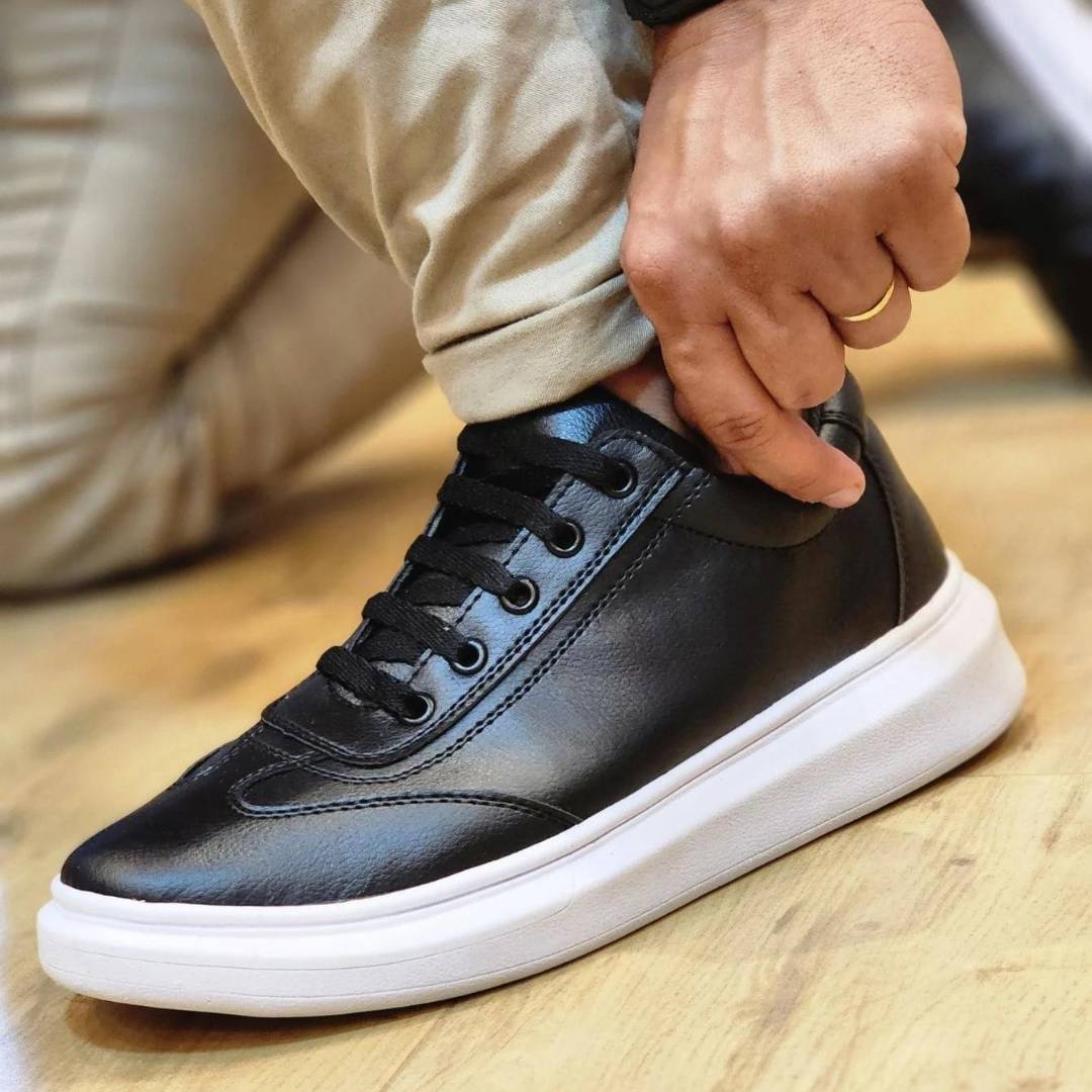 Tênis Preto Masculino Casual Sola Alta Canvas