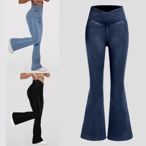 Calça Jeans de Cintura Alta Cruzada