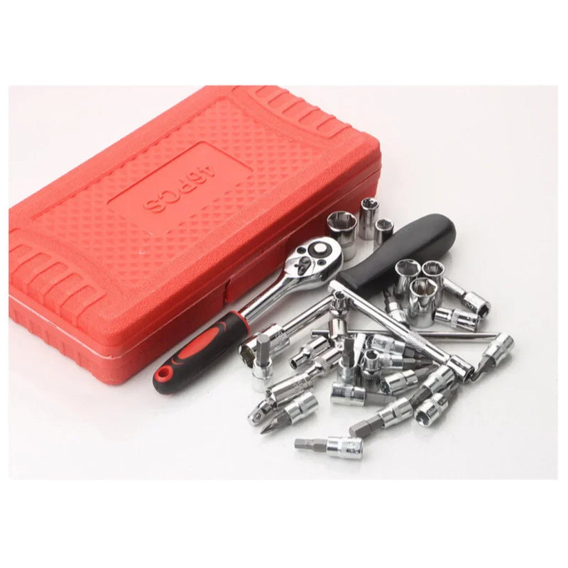 Kit Ferramentas 46 Peças - Jogo Soquetes e Chave Catraca Reversível