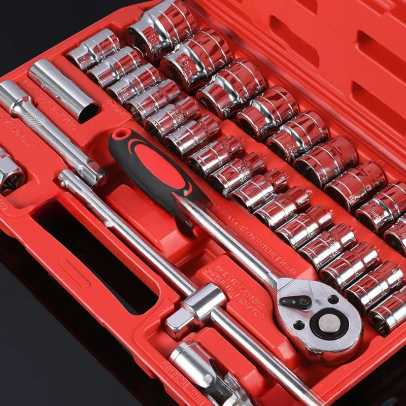 Kit Ferramentas 46 Peças - Jogo Soquetes e Chave Catraca Reversível