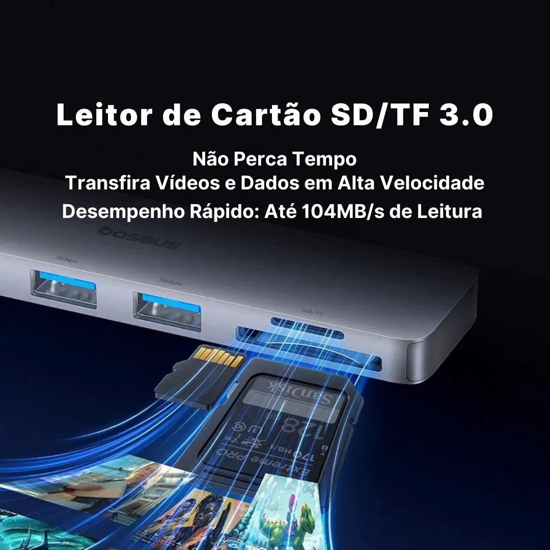 Adaptador USB-C Baseus 9 em 1 com HDMI 4K, Thunderbolt 3 e 3x USB 3.0