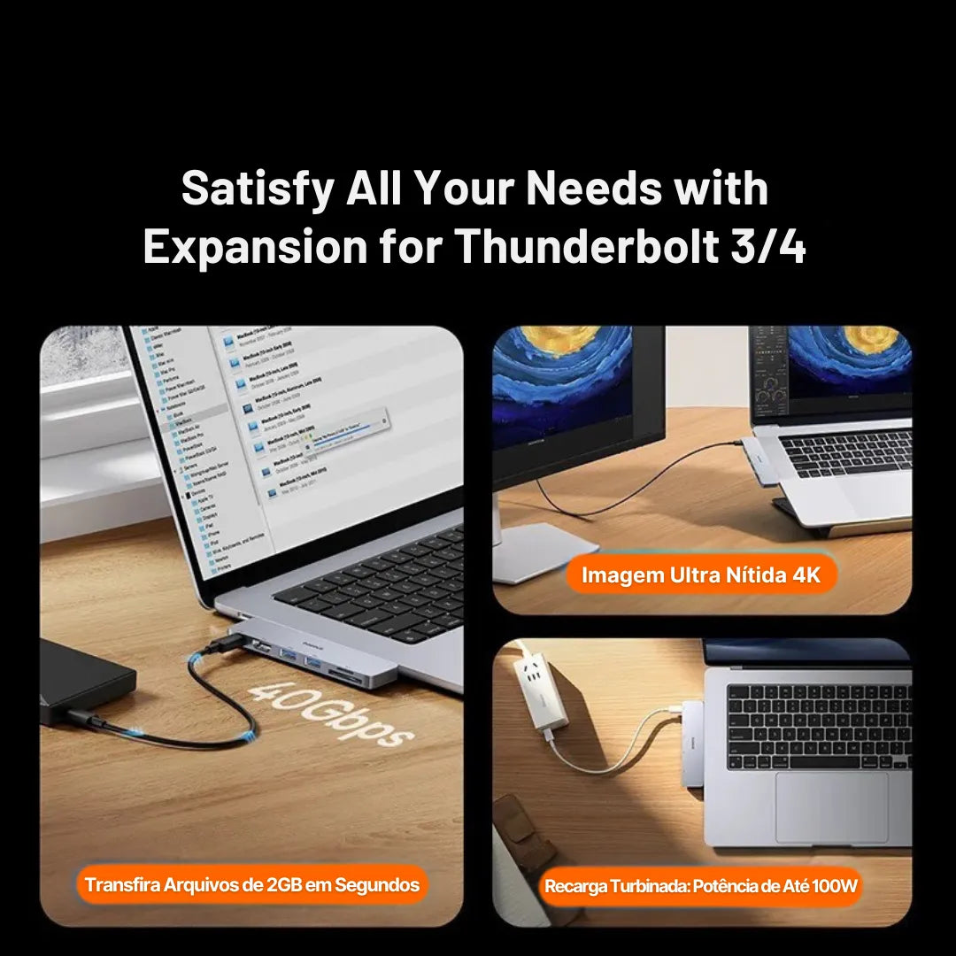 Adaptador USB-C Baseus 9 em 1 com HDMI 4K, Thunderbolt 3 e 3x USB 3.0