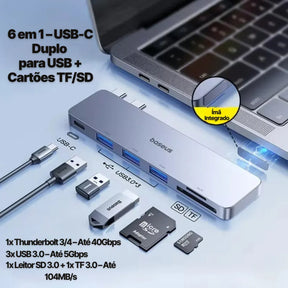 Adaptador USB-C Baseus 9 em 1 com HDMI 4K, Thunderbolt 3 e 3x USB 3.0