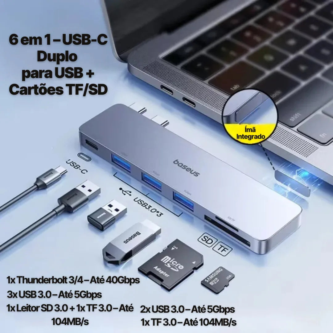 Adaptador USB-C Baseus 9 em 1 com HDMI 4K, Thunderbolt 3 e 3x USB 3.0