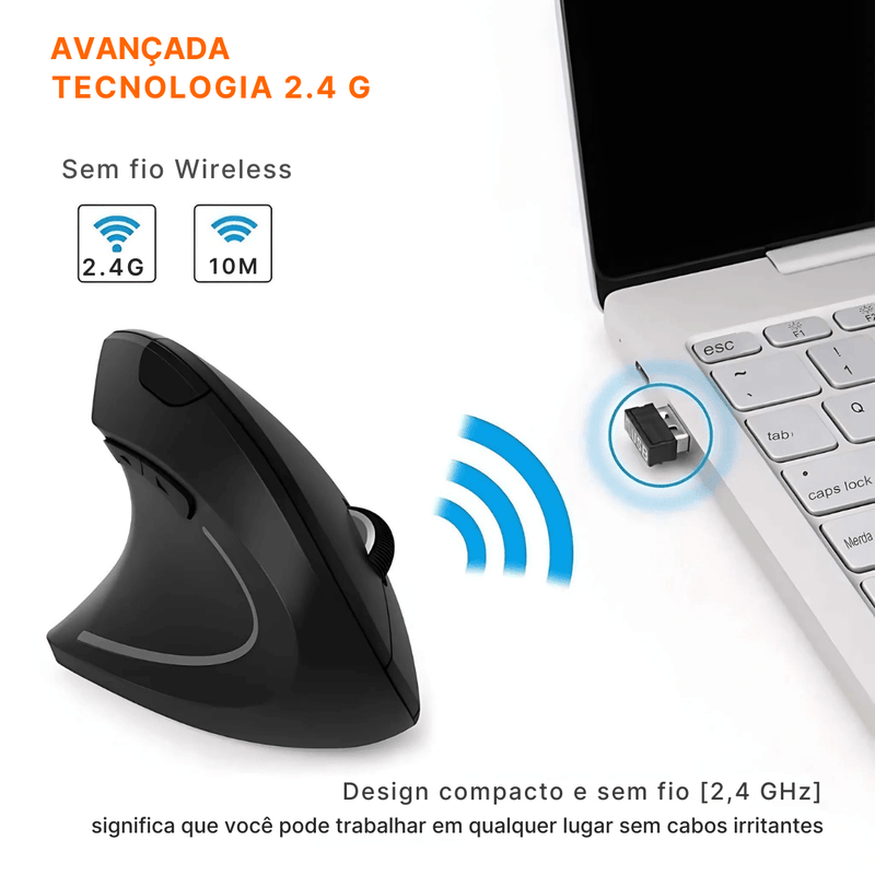 Mouse Ergonômico Sem Fio ErgoWave Pro Com Conexão 2.4GHz e Bluetooth