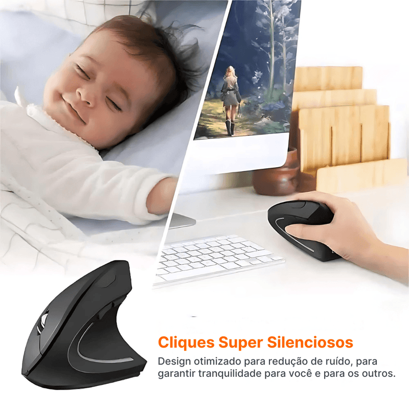 Mouse Ergonômico Sem Fio ErgoWave Pro Com Conexão 2.4GHz e Bluetooth