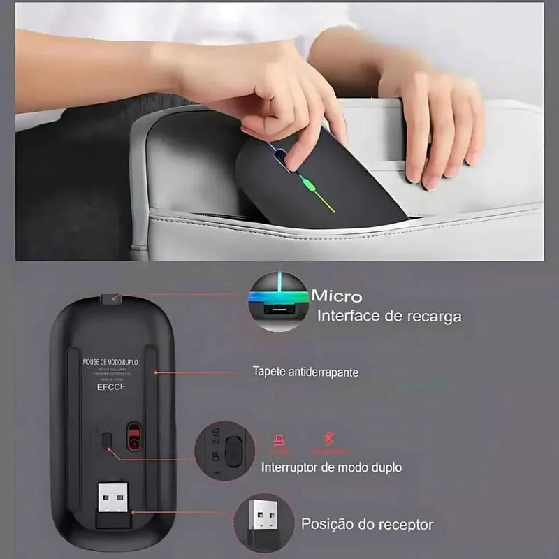 Mouse Sem Fio Silencioso DualMode – Tecnologia e Conforto