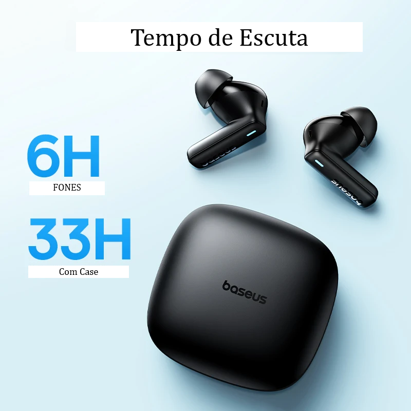 Fone Sem Fio Bluetooth Baseus Bowie E19 – Graves Potentes, Bateria de 33h e Chamadas com Cancelamento de Ruído