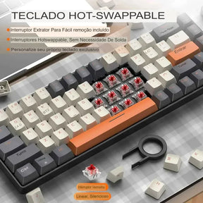 Teclado Wireless Compacto K68 DualMode Com Bluetooth e Hot-Swappable