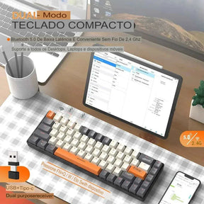 Teclado Wireless Compacto K68 DualMode Com Bluetooth e Hot-Swappable