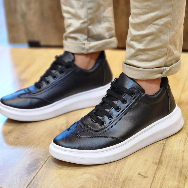 Tênis Preto Masculino Casual Sola Alta Canvas