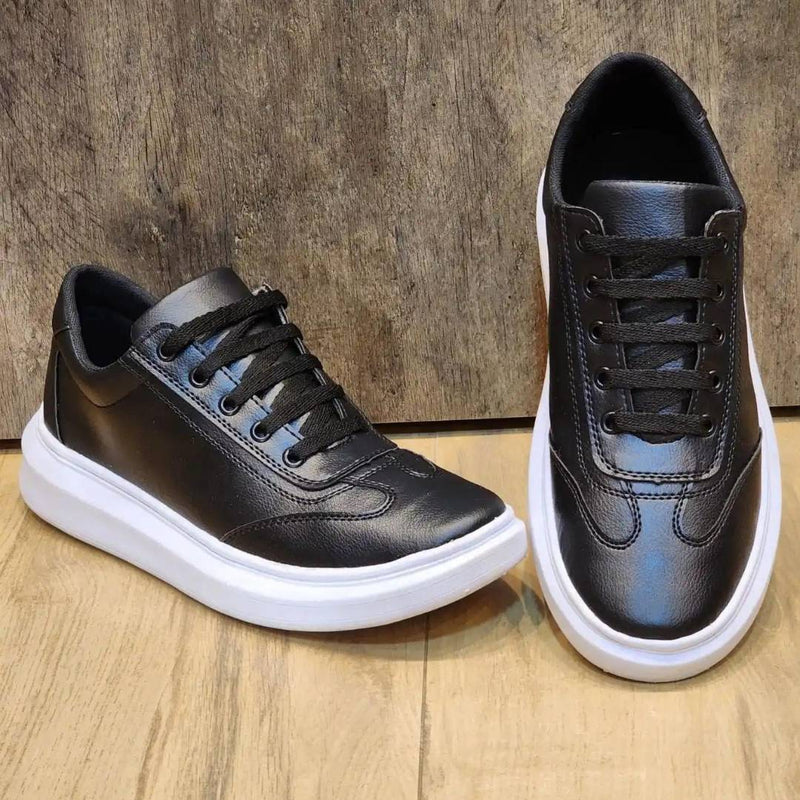 Tênis Preto Masculino Casual Sola Alta Canvas