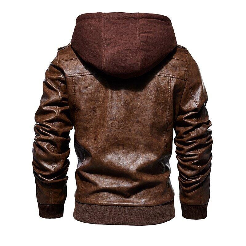 Jaqueta de Couro Masculina com Capuz Removível