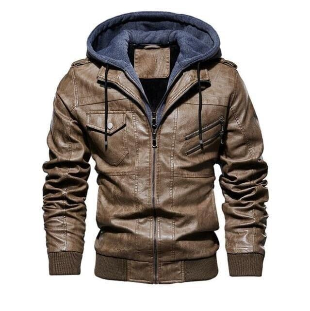 Jaqueta de Couro Masculina com Capuz Removível