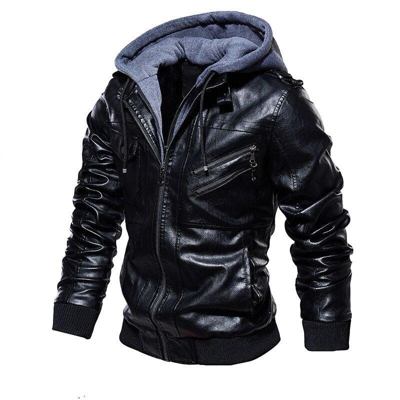 Jaqueta de Couro Masculina com Capuz Removível