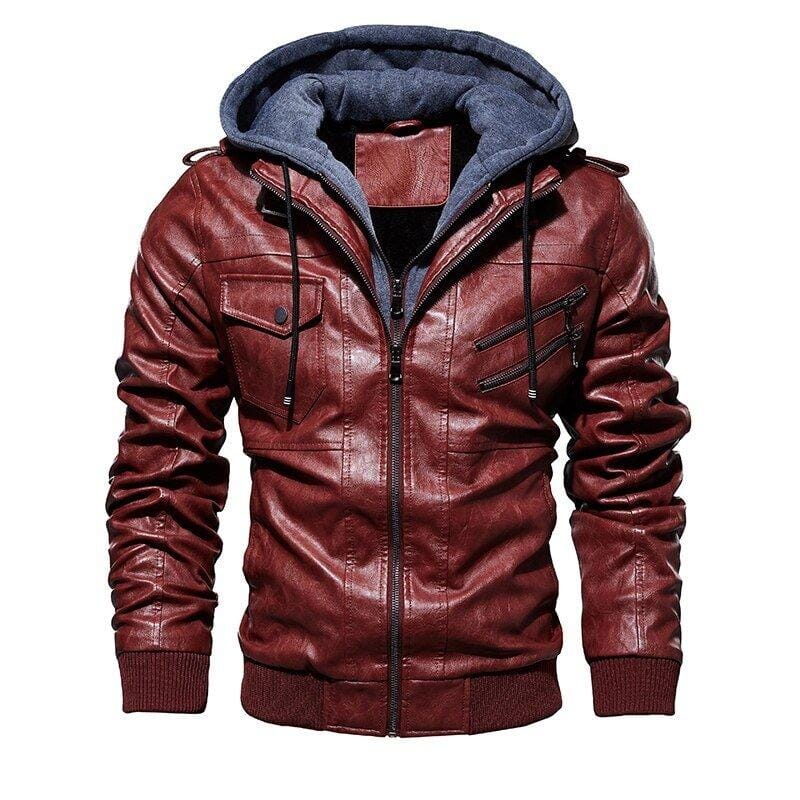 Jaqueta de Couro Masculina com Capuz Removível